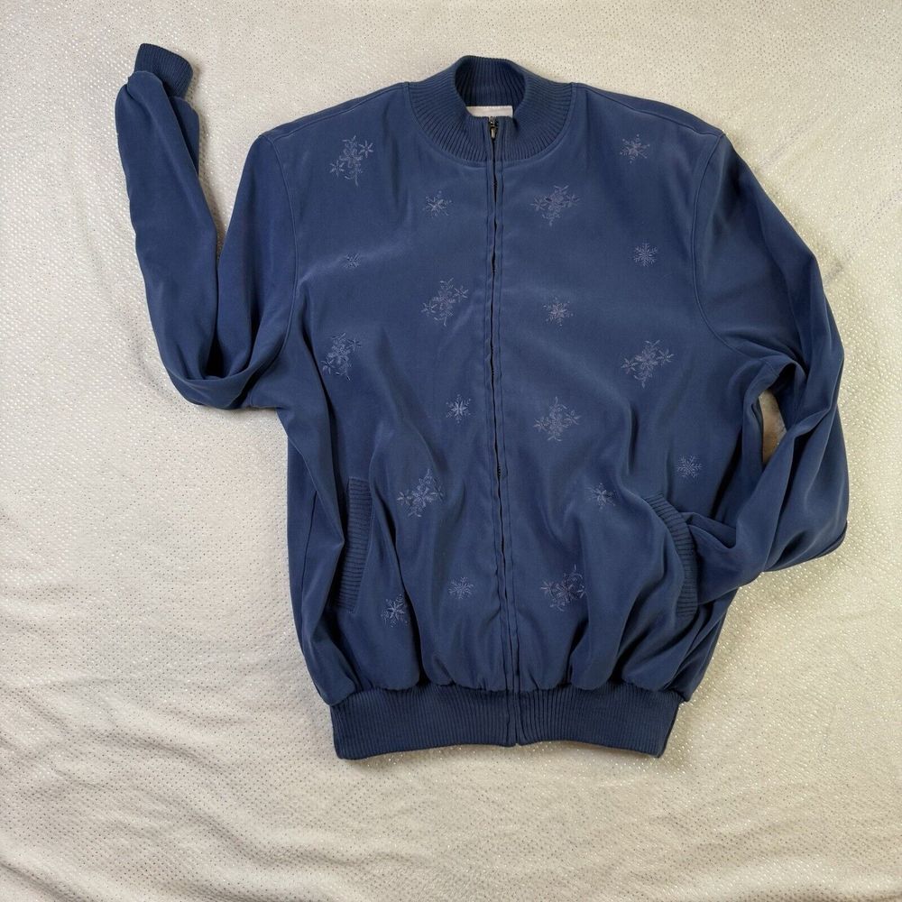 Embroidered Snowflake Patterned Full Zip Jacket Alfred Dunner Women's 16P Petite